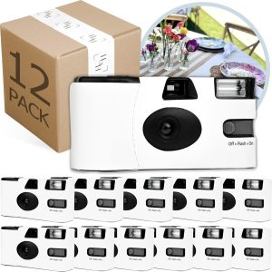 Disposable Cameras Bulk (12 Pack) – White Single Use Camera Set: Perfect for Weddings, Baby Showers, Birthday Parties & All Events – 35mm ISO 400 Film, 27 Exposures, Easy-to-Use